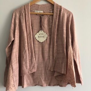 New Blush Pink Crochet Knit Cardigan Sweater